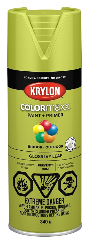 Krylon COLORmaxx K05525007 Spray Paint, Gloss, Ivy Leaf, 12 oz, Aerosol Can