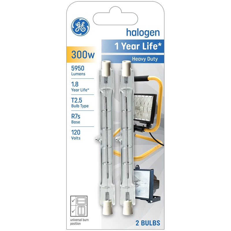 GE 85047 Halogen Bulb, 300 W, R7S Lamp Base, T2.5 Lamp, Clear Light, 5950 Lumens, 2950 K Color Temp