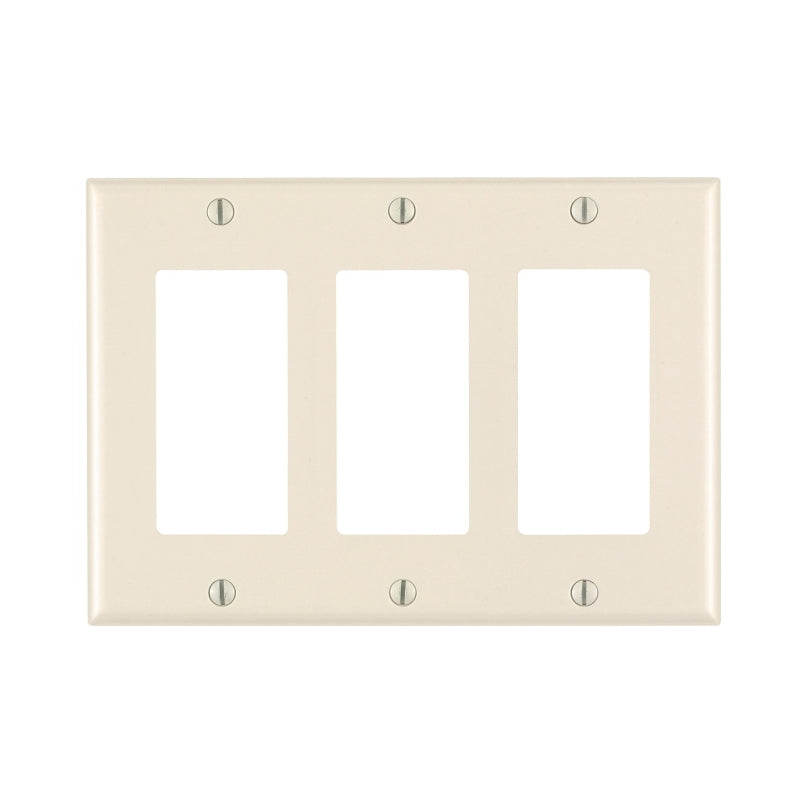 Leviton 80411-T Wallplate, 4-1/2 in L, 6.37 in W, 3-Gang, Thermoset Plastic, Light Almond, Smooth