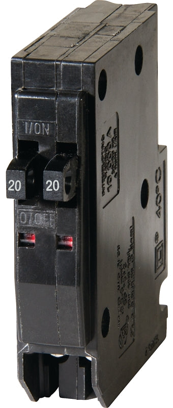 Square D QO QO2020CP Circuit Breaker, Mini, Tandem, 20 A, 1 -Pole, 120/240 V, Plug Mounting, Black