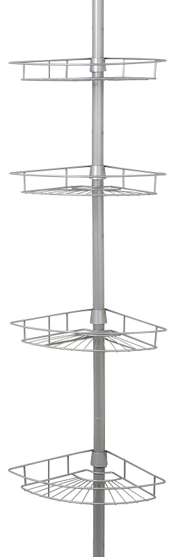 Zenna Home 2156NN Corner Tension Pole Shower Caddy, 8 in OAL, 11-1/2 in OAW, 4-Shelf, Steel, Satin Nickel