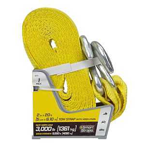 SmartStrap 131 Tow Strap, 3000 lb, 2 in W, 20 ft L, Hook End, Nylon, Yellow