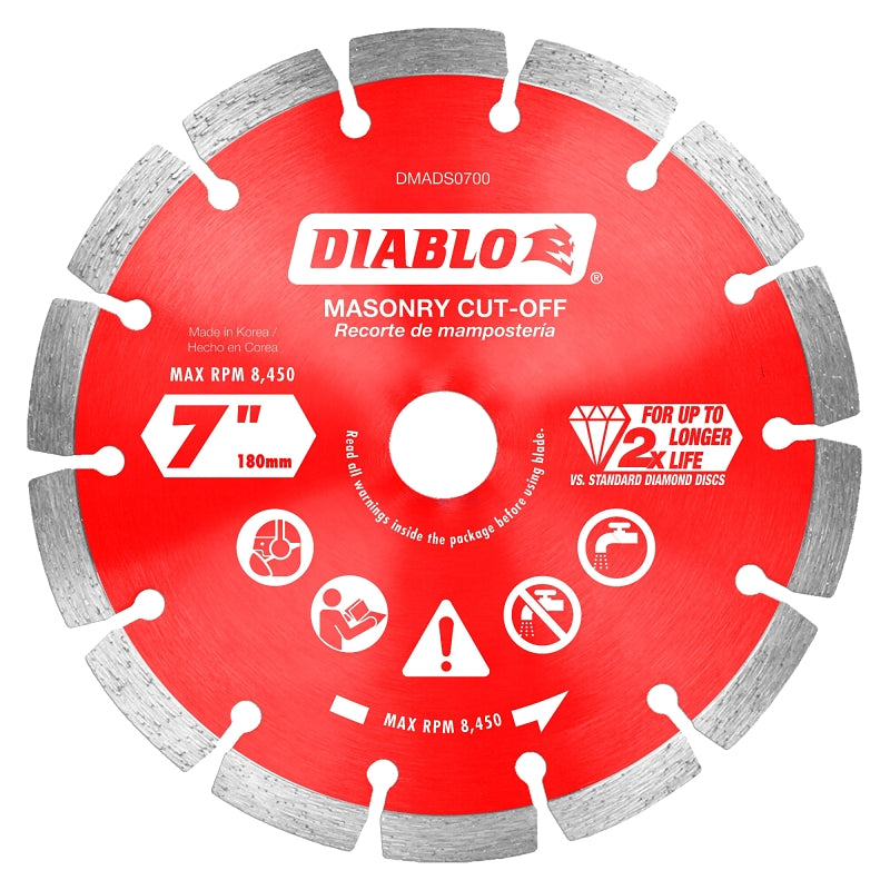 Diablo DMADS0700 Saw Blade, 7 in Dia, Segmented Rim, 1/PK