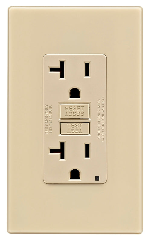 Leviton C31-GFNT2-0PI GFCI Duplex Receptacle, 2 -Pole, 20 A, 125 V, Back, Side Wiring, NEMA: 5-20R, Ivory
