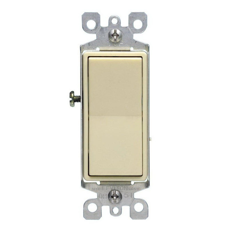 Leviton S11-05603-2IS Rocker Switch with Ground Screw, 15 A, 120/277 V, 3-Way, Lead Wire Terminal, Ivory