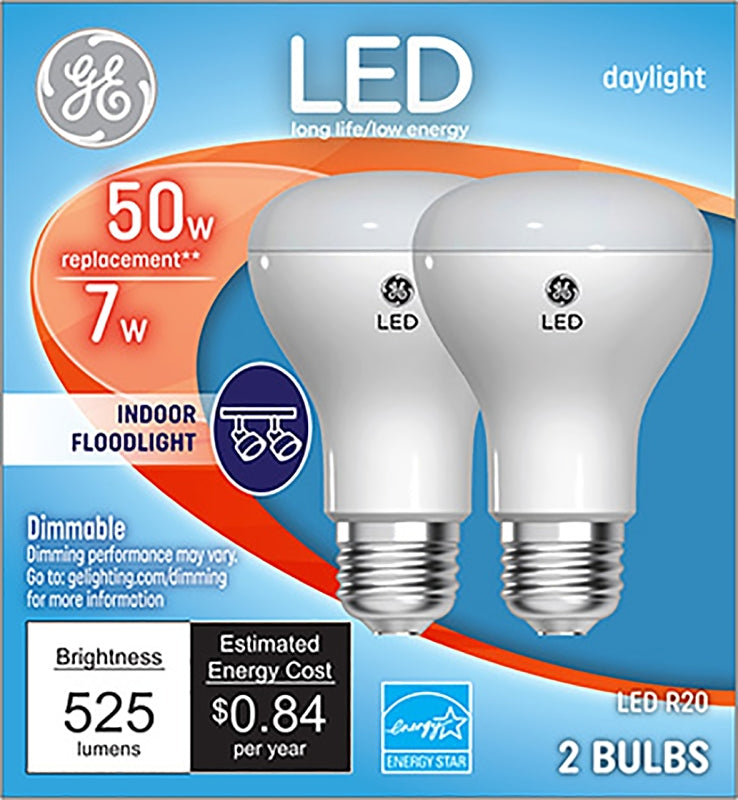 GE 93116049 Light Bulb, Directional, R20 Lamp, 50 W Equivalent, Medium Lamp Base, Dimmable, Clear, Daylight