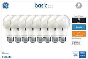 GE 37035 LED Light Bulb, A19 Lamp, 40 W Equivalent, E26 Medium Screw Lamp Base, No, Diffuse, Daylight, 5000 K Color Temp