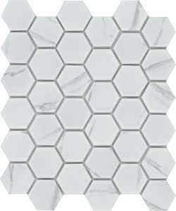 Emser Tile Elegan Series W95ELEGCA1113MH2M Porcelain Mosaic Tile, 13 in L Tile, 11 in W Tile, Pressed Edge, Calacata