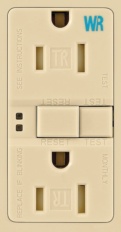 Eaton Wiring Devices TWRSGF15V GFCI Duplex Receptacle, 2 -Pole, 15 A, 125 V, Back, Side Wiring, NEMA: 5-15R, Ivory