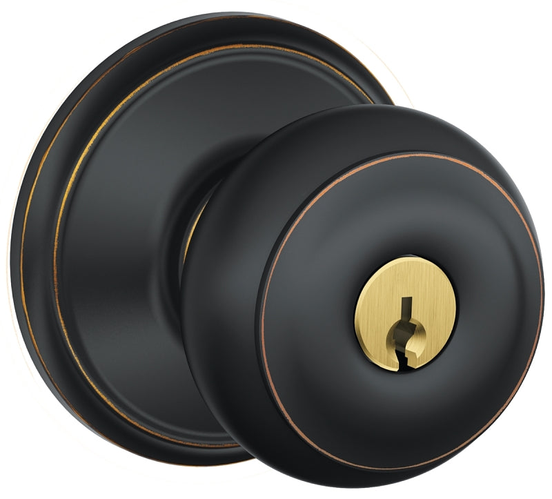Schlage Georgian Series F51AGEO716 Entry Knob, Knob Handle, Aged Bronze, Metal, C Keyway, Residential, 2 Grade