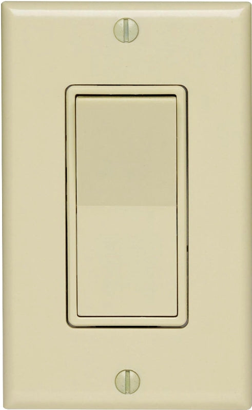 Leviton C25-05671-02I Rocker Switch with Wallplate, 15 A, 120/277 V, SPST, Lead Wire Terminal, Ivory