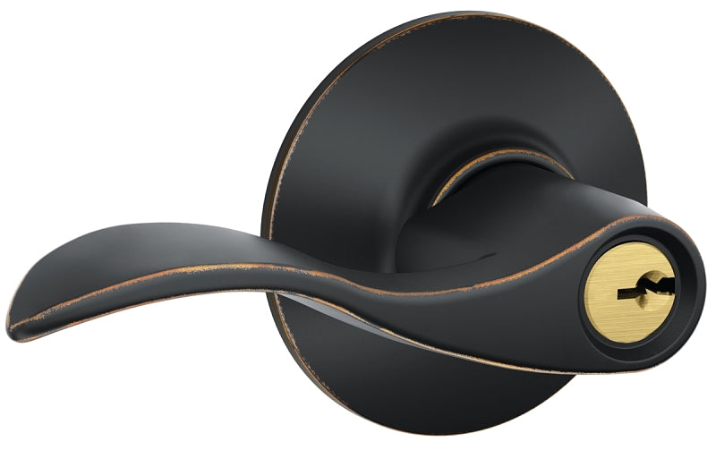 Schlage Accent Series F51A ACC 716 Entry Lever, Mechanical Lock, Aged Bronze, Metal, Residential, 2 Grade