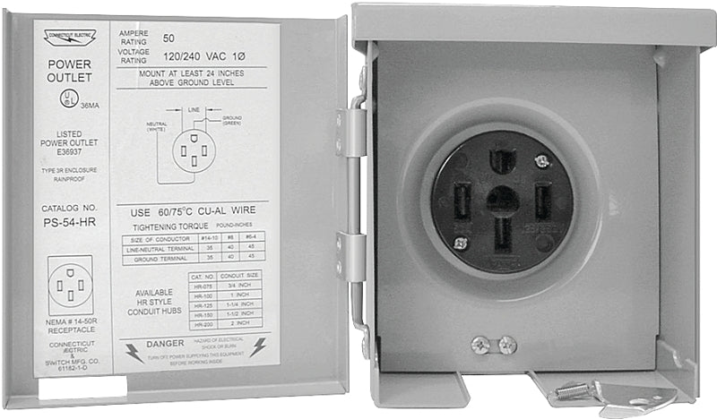 Connecticut Electric PS-54-HR Power Outlet, 50 A, Steel