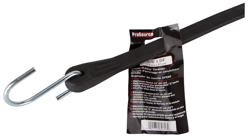 ProSource FH64088-1 Tie-Down, 3/4 in W, 24 in L, EPDM Rubber, S-Hook End Fitting, Steel End Fitting