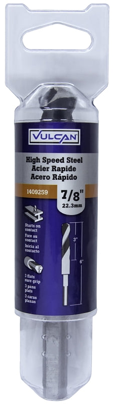 Vulcan Jobber Length Drill Bit, 7/8 in Dia, 1/2 in Dia Shank, Flat Shank