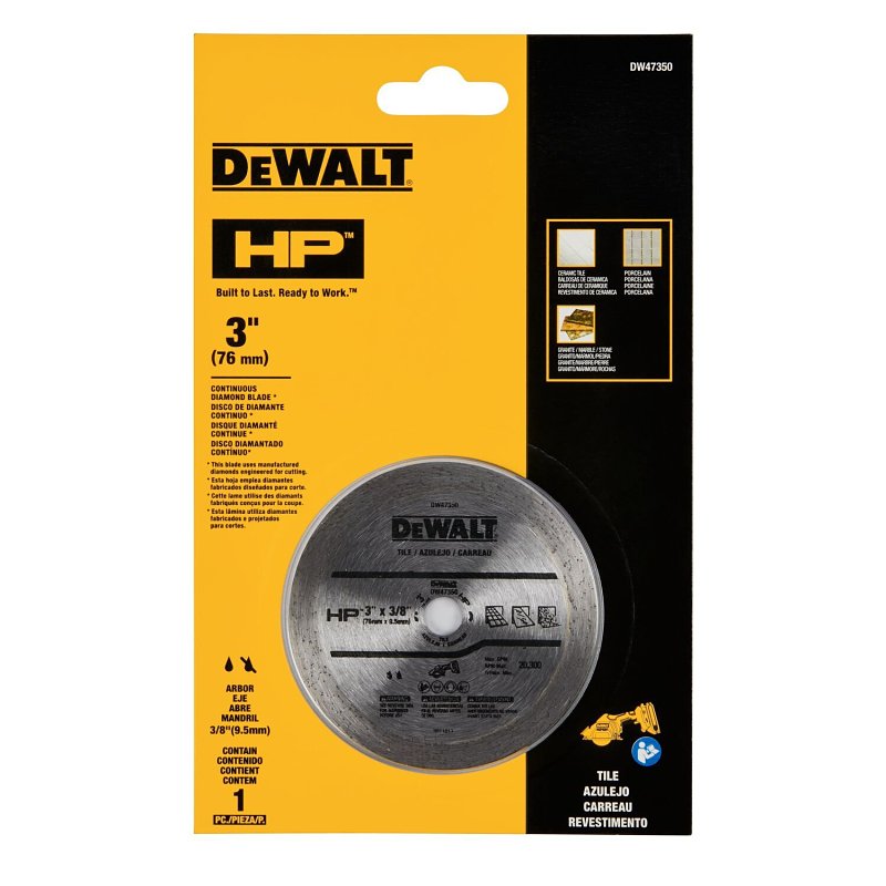 DEWALT HP Series DW47350 Tile Blade, 3 in Dia, 3/8 in Arbor