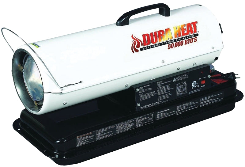 Dura Heat DFA50 Forced Air Heater with Carrying Handle, 5 gal Fuel Tank, Diesel, Kerosene, 50,000 Btu, White
