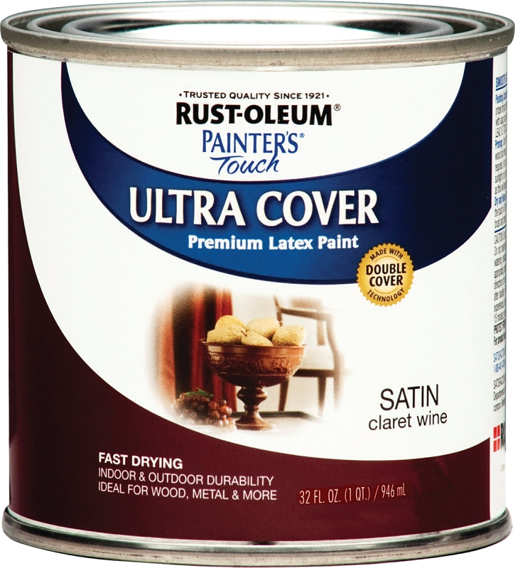 Rust-Oleum 240286 Enamel Paint, Water, Satin, Claret Wine, 1 qt, Can, 120 sq-ft Coverage Area