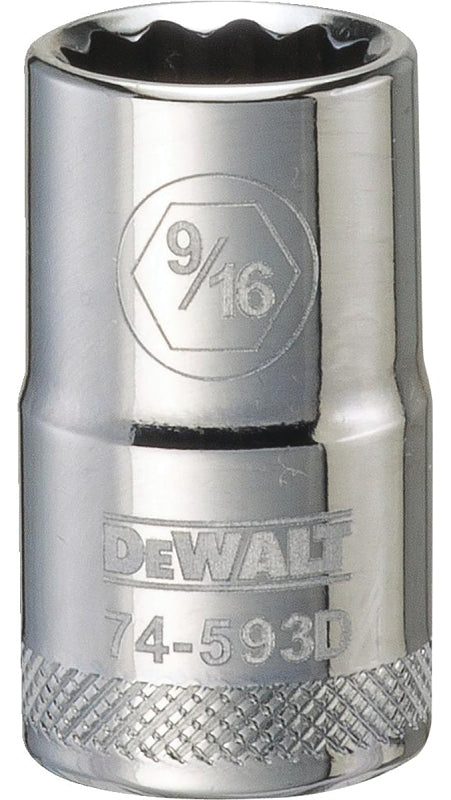 DeWALT DWMT74593OSP Drive Socket, 9/16 in Socket, 1/2 in Drive, 12-Point, Steel, Polished Chrome Vanadium
