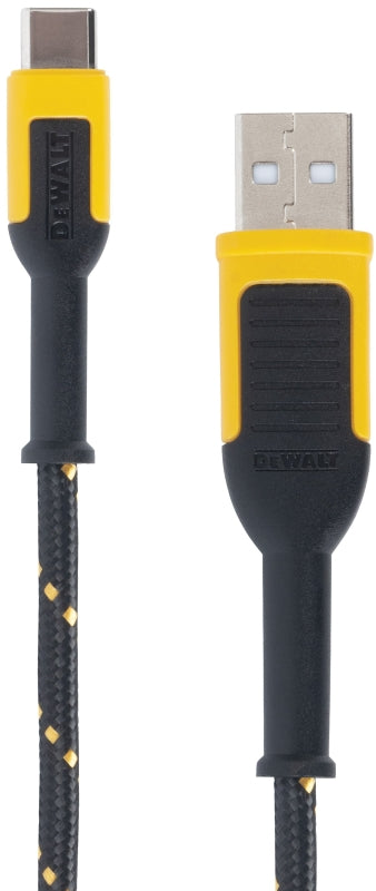 DeWALT 131 1348 DW2 Charger Cable, USB, USB-C, Kevlar Fiber Sheath, Black/Yellow Sheath, 6 ft L