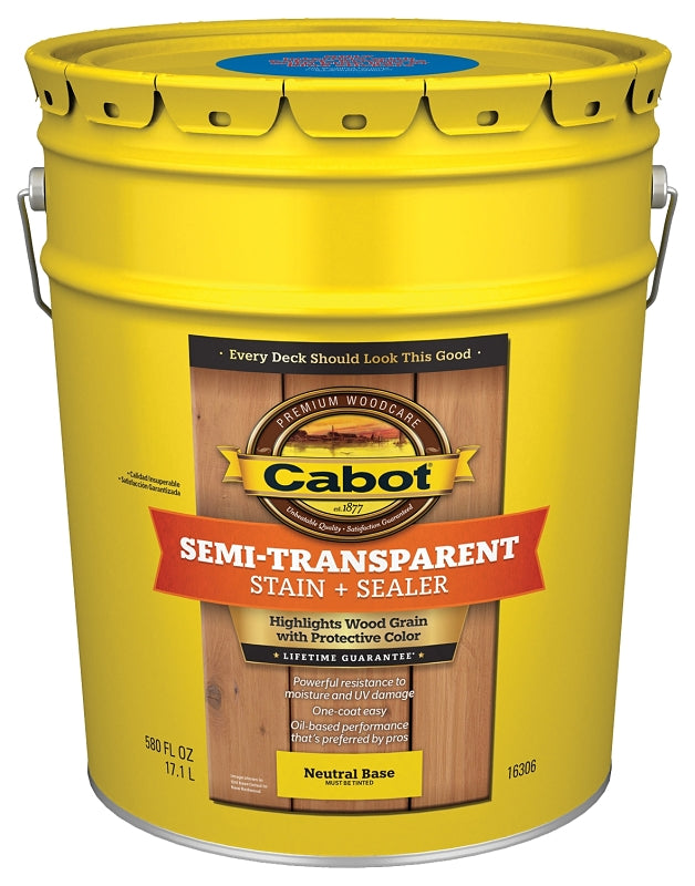 Cabot 140.0016306.008 Deck and Siding Stain, Semi-Transparent, Neutral Base, Liquid, 5 gal