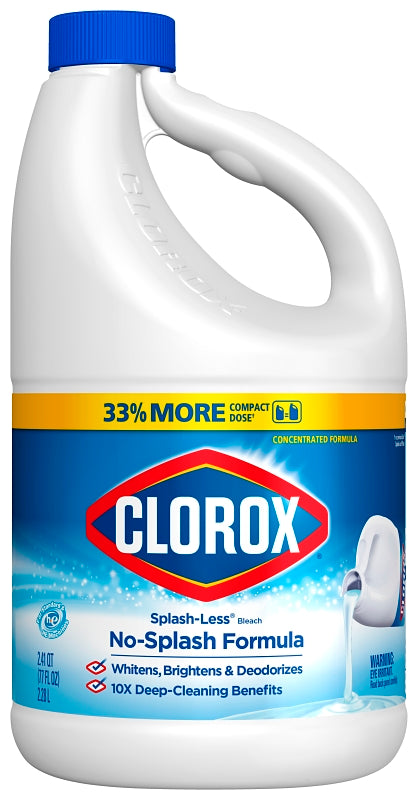 Clorox Splash-Less 32347 Concentrated Bleach, 77 oz, Liquid, Regular
