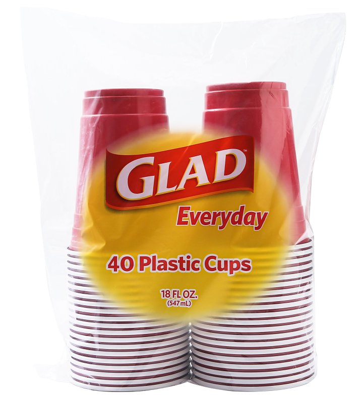 Glad Everyday BBP25519 Disposable Cup, 18 oz Cup, Plastic, Red