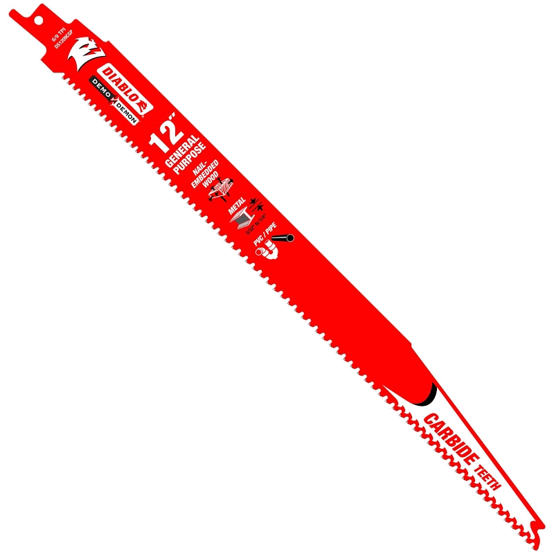 Diablo DS1209CGP Reciprocating Saw Blade, 12 in L, 6/9 TPI, Carbide Cutting Edge, 1/PK