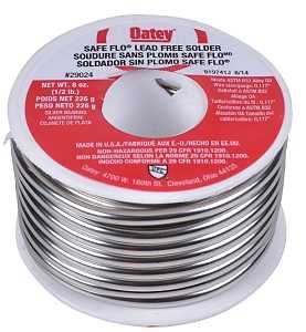 Oatey Safe-Flo 29024 Wire Solder, 1/2 lb, Solid, Silver, 415 to 455 deg F Melting Point
