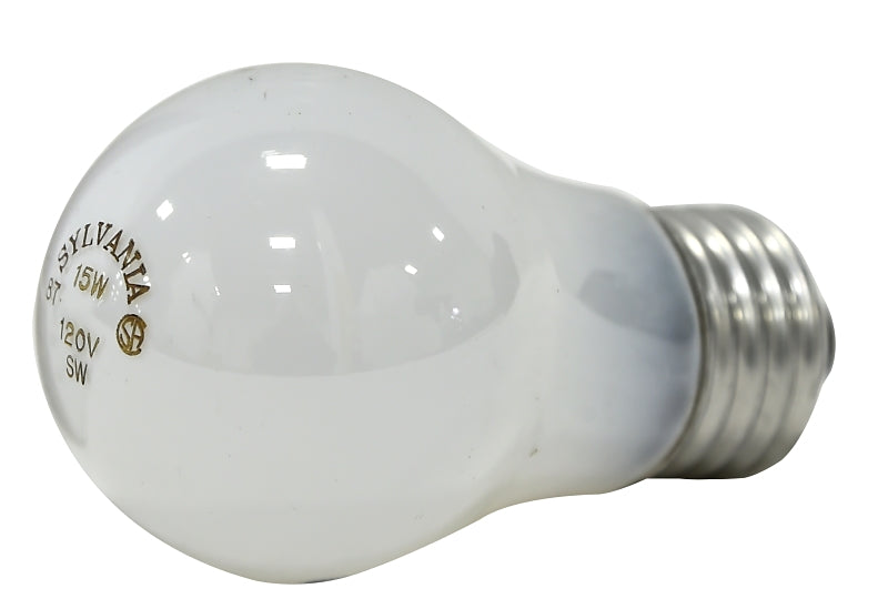 Sylvania 10015 Incandescent Bulb, 15 W, A15 Lamp, Medium E26 Lamp Base, 65 Lumens, 2500 K Color Temp, Soft White Light