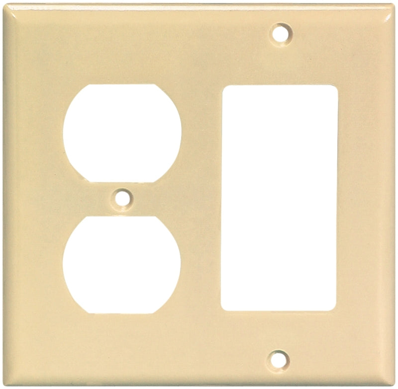 Eaton Wiring Devices 2157V-BOX Combination Wallplate, 4-1/2 in L, 4-9/16 in W, 2 -Gang, Thermoset, Ivory