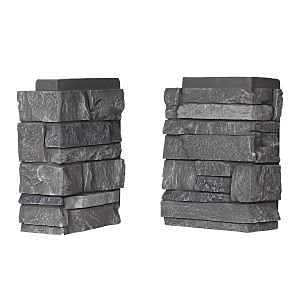DuraKwik Stone 308VAC Siding Corner, 13 in L, 10 in W, 4 in Thick, Interlocking Edge, Ledgestone Profile, Volcano Ash