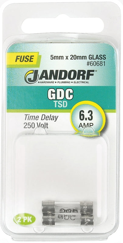 Jandorf 60681 Time Delay Fuse, 6.3 A, 250 V, 63 A Interrupt, Glass Body