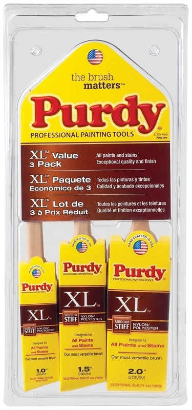 Purdy 140853100 Paint Brush Set, 1-1/2 in W, Polyester-Nylon Blend Bristle, Fluted Handle
