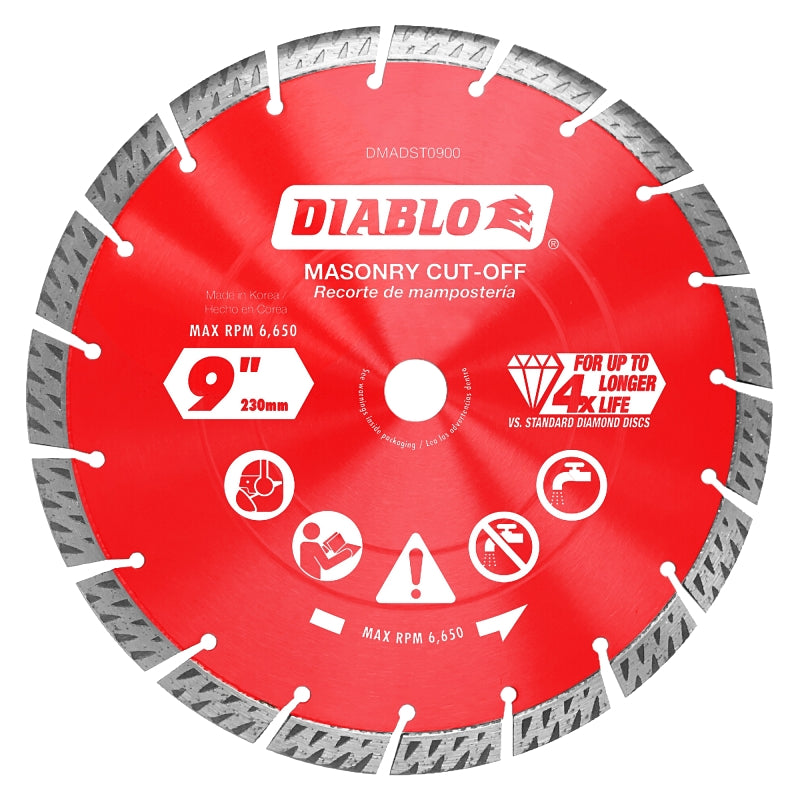 Diablo DMADST0900 Saw Blade, 9 in Dia, Segmented Rim, 1/PK