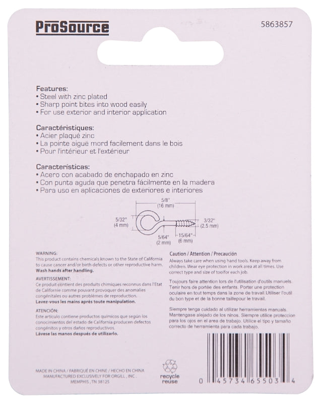 ProSource Gate Hook and Eye, 1/8 in Dia Wire, 1-1/2 in L, Steel