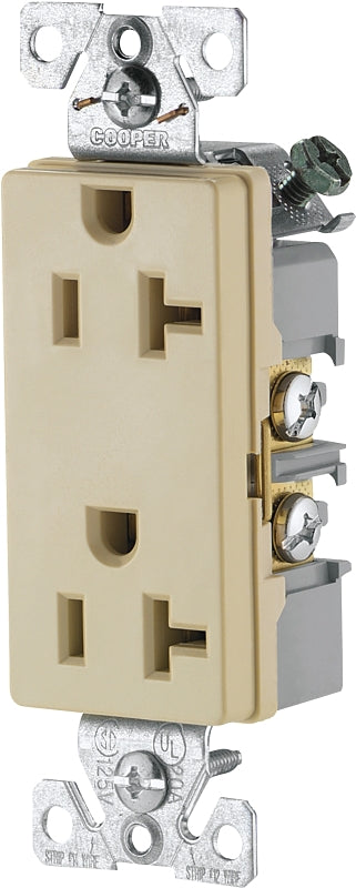 Eaton Wiring Devices TR6352V-BOX Duplex Receptacle, 2 -Pole, 20 A, 125 V, Back, Side Wiring, NEMA: 5-15R, Ivory