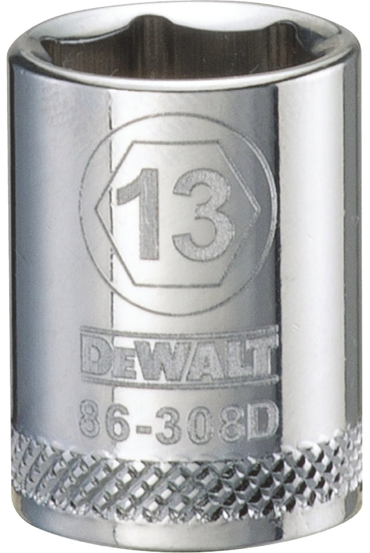DeWALT DWMT86308OSP Hand Socket, 13 mm Socket, 3/8 in Drive, 6-Point, Vanadium Steel, Polished Chrome