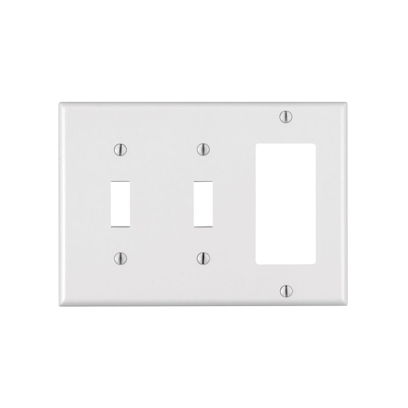 Leviton 80421-W Combination Wallplate, 4-1/2 in L, 6-3/8 in W, 3 -Gang, Thermoset Plastic, White, Smooth