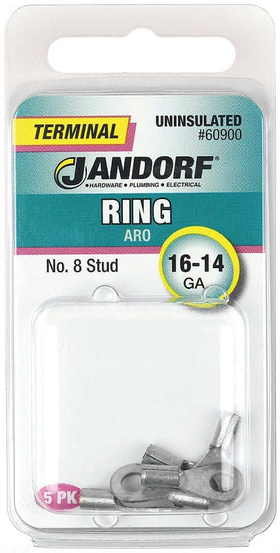 Jandorf 60900 Ring Terminal, 16 to 14 AWG Wire, #8 Stud, Copper Contact