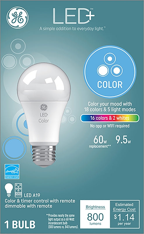 GE 93100205 LED Bulb, General Purpose, A21 Lamp, 60 W Equivalent, E26 Lamp Base, Dimmable, Frosted, Soft White Light