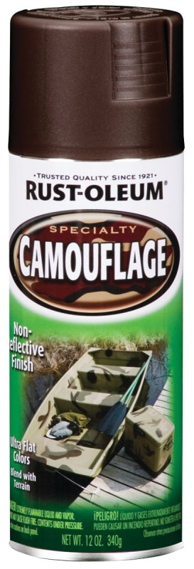 Rust-Oleum 1918830 Camouflage Spray Paint, Ultra Flat, Earth Brown, 12 oz, Can