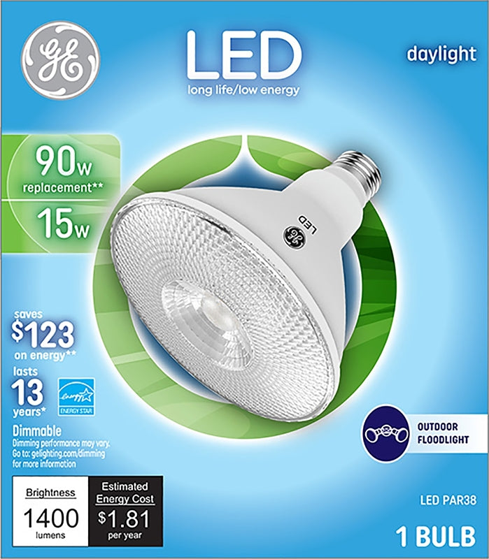 GE 38453 LED Bulb, Flood/Spotlight, PAR38 Lamp, 90 W Equivalent, E26 Lamp Base, Dimmable, Daylight Light