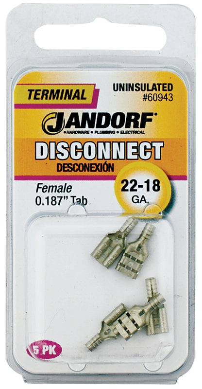Jandorf 60943 Disconnect Terminal, 22 to 18 AWG Wire, Copper Contact, 5/PK