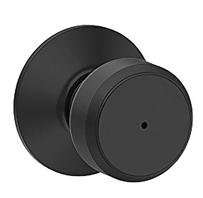 Schlage F Series F40 BWE 622 Privacy Lockset, Round Design, Knob Handle, Matte Black, Metal, Black, Interior Locking