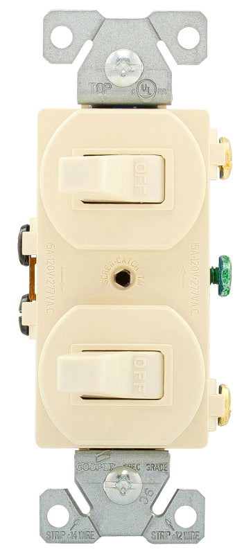 Eaton Wiring Devices 271LA Combination Toggle Switch, 15 A, 120/277 V, Screw Terminal, Steel Housing Material