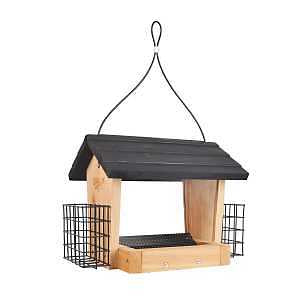 Nature's Way CWF28 Hopper Bird Feeder, 3 qt, Mixed Seeds, Suet Cake, Sunflower Seed, Cedar/Steel, Clear, 10 in H