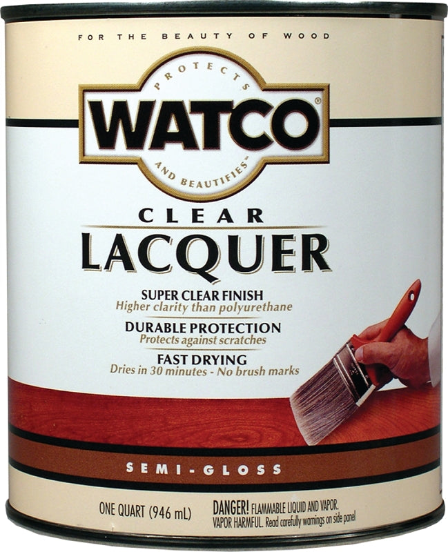WATCO 63141 Lacquer Clear Wood Finish, Semi-Gloss, Liquid, Clear, 1 qt, Can