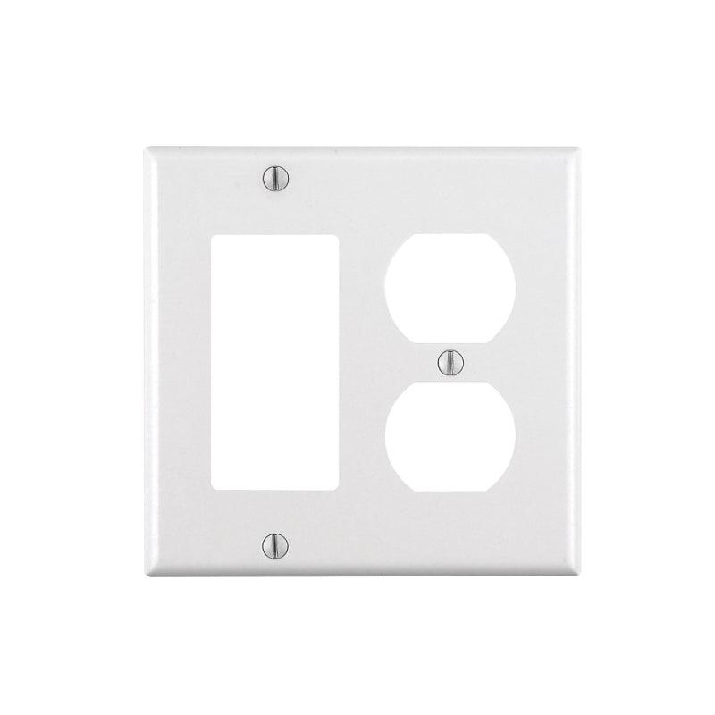 Leviton 80455-W Combination Wallplate, 4-1/2 in L, 4-9/16 in W, 2 -Gang, Thermoset Plastic, White, Smooth