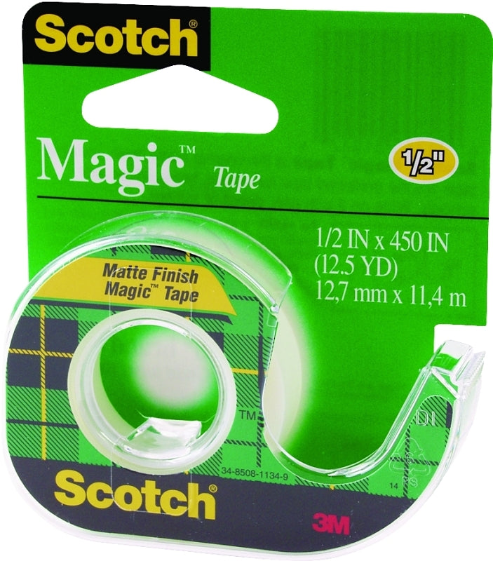 Scotch Magic 104 Office Tape, 450 in L, 1/2 in W, Plastic Backing